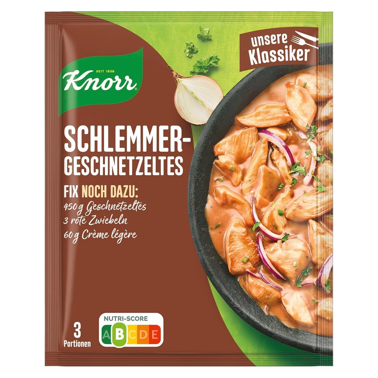 Knorr Fix Würzmischung Schlemmer-Geschnetzeltes für ein leckeres Fleischgericht ohne geschmacksverstärkende Zusatzstoffe 43 g 1 pezzo