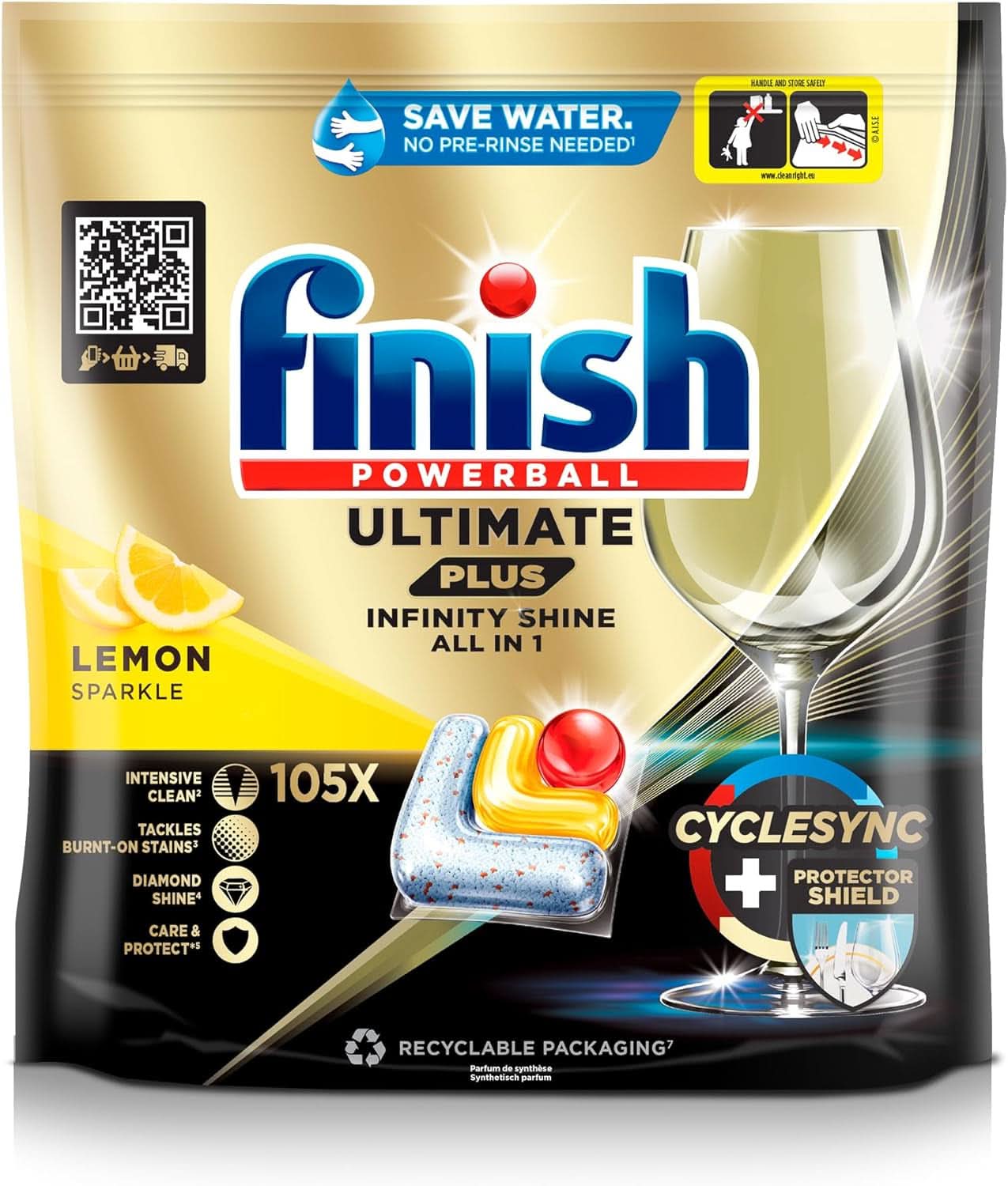 Finish Ultimate plus Infinity Shine Citrus Pastiglie Lavastoviglie - Pastiglie per lavastoviglie, pulizia intensiva - 105 capsule, limone Naty Shop