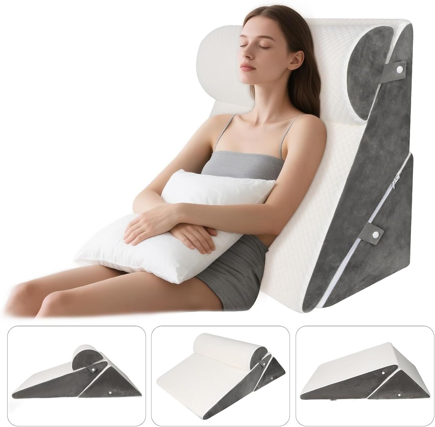Cuscino a cuneo regolabile per letto, Cuscino da lettura per letto e divano, Cuscino per reflusso in schiuma, Cuscino per la schiena, Apnea notturna, Lettura, Elevazione del sonno, Cuscino per le gambe, Mal di schiena, Russamento