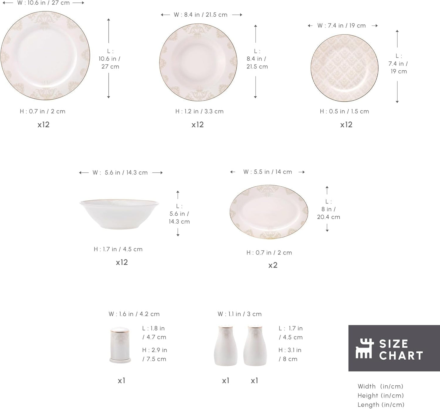 Karaca Elegance Bone Siena Set di stoviglie per 12 persone, moderno set di stoviglie in porcellana, set di stoviglie con ciotole fondi, piatto da portata, piatti fondi, piatti da dessert - Bianco e Oro