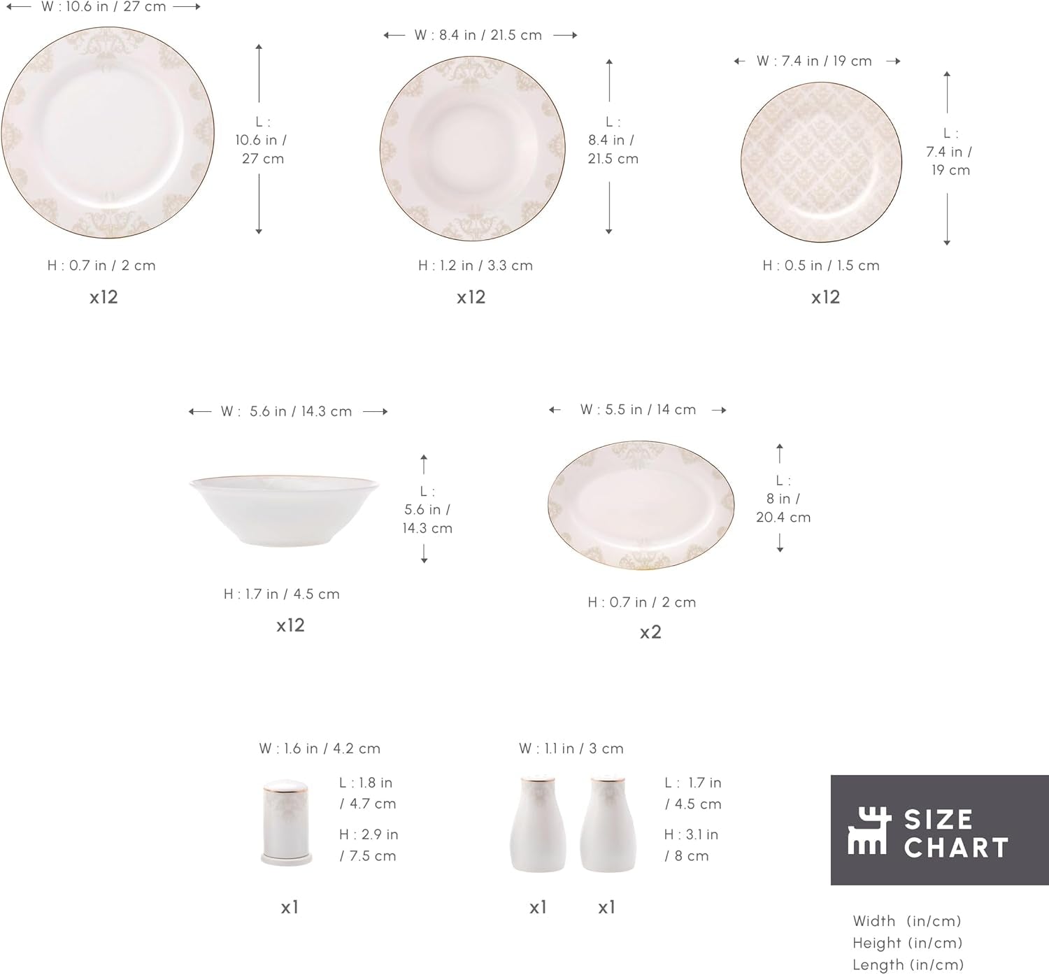 Karaca Elegance Bone Siena Set di stoviglie per 12 persone, moderno set di stoviglie in porcellana, set di stoviglie con ciotole fondi, piatto da portata, piatti fondi, piatti da dessert - Bianco e Oro