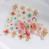 JMEOWIO 3D Nagelsticker Fiore colorato Nail Art Sticker Selbstklebend Nagelaufkleber 5D Stereoscopico Decorazione floreale primavera estate Nageldesign Zubehör 4 Blatt