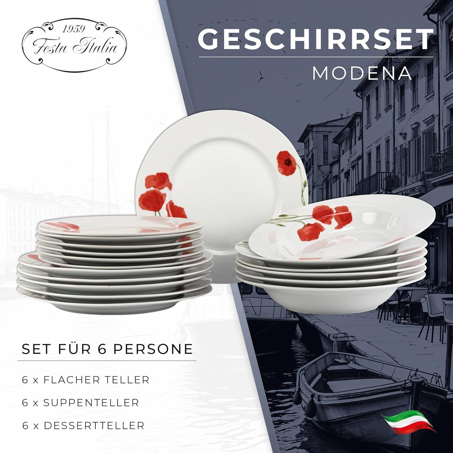 Servizio Piatti per 6 - 18 Pezzi - Servizio Piatti in Porcellana - Servizio Piatti Bianco - Set Piatti e Ciotole - Stoviglie Moderne - Piatti - Servizio da Tavola - Servizio Piatti per 6