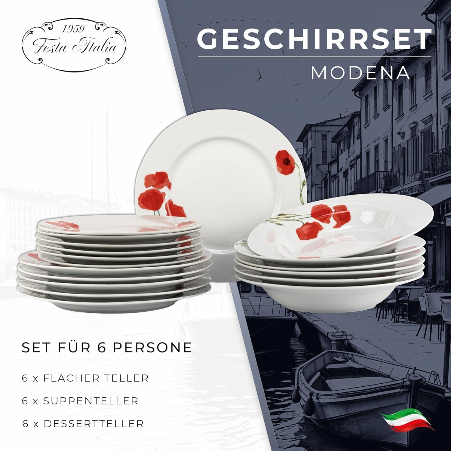 Servizio Piatti per 6 - 18 Pezzi - Servizio Piatti in Porcellana - Servizio Piatti Bianco - Set Piatti e Ciotole - Stoviglie Moderne - Piatti - Servizio da Tavola - Servizio Piatti per 6