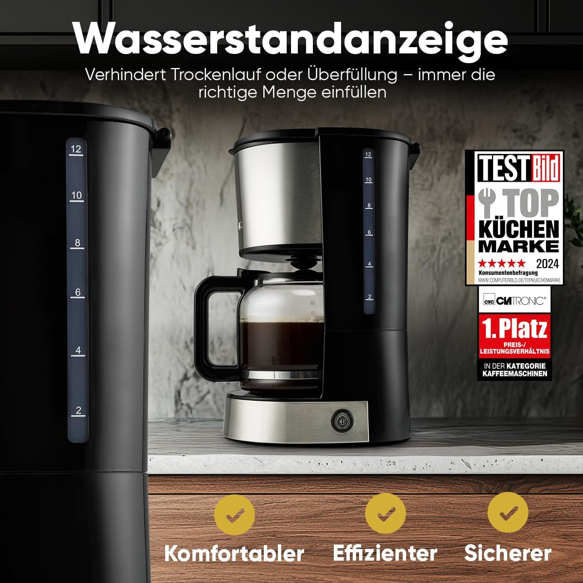 Macchina per caffè espresso con filtro Clatronic® | per 12-14 tazze | Macchina per caffè espresso con filtro | Cassa in acciaio inossidabile | Antigoccia | Espresso | Macchina per caffè espresso con filtro | 800 W | KA3808
