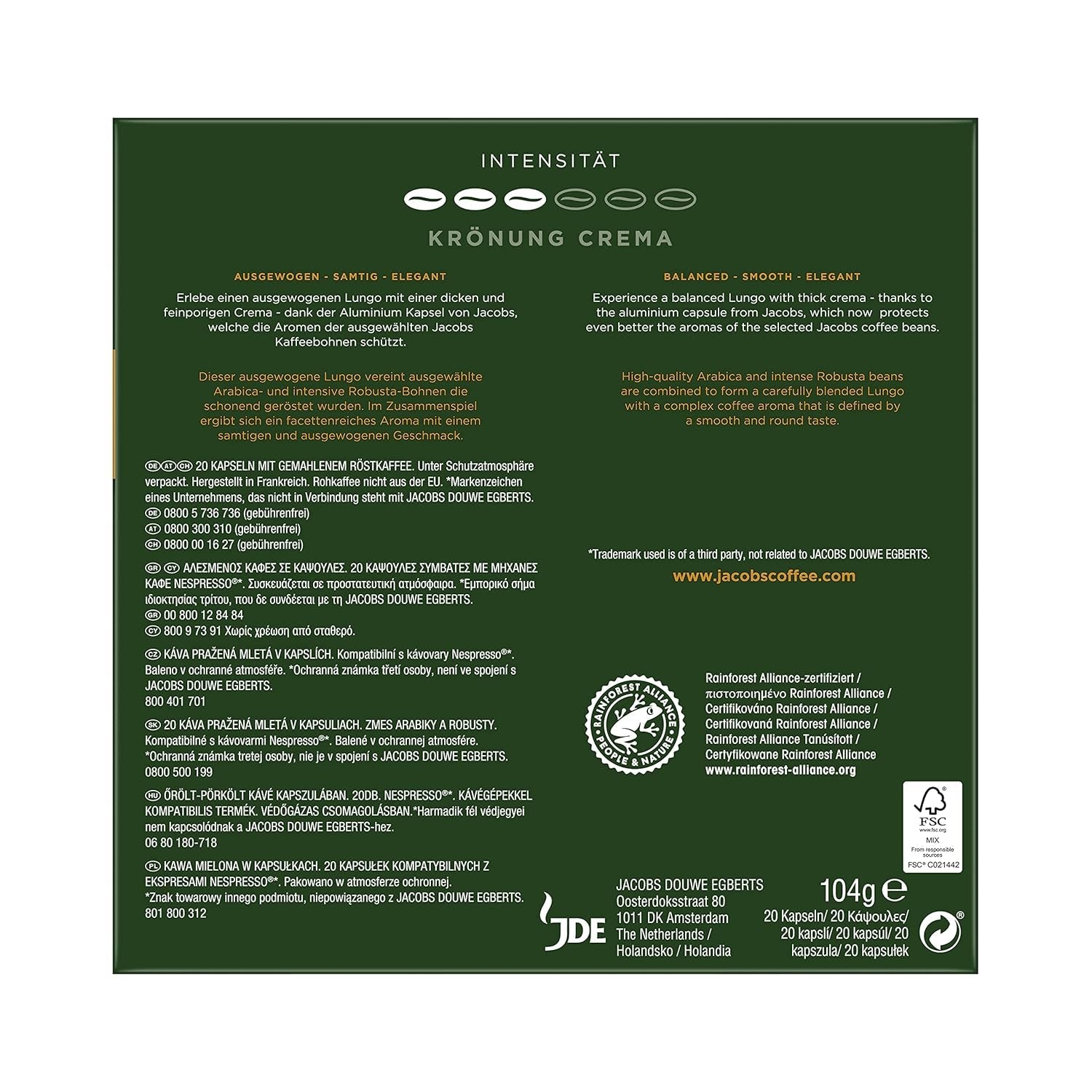 Kaffeekapseln Lungo Classico, Intensità 6 di 12, 10 x 20 Getränke & Kaffeekapseln Krönung Crema, 200 Capsule compatibili Nespresso, 10er Pack, 10 x 20 Getränke, 1040 g