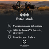 Chicchi di caffè espresso Martermühle Bike 500g Strong | Arabica/Robusta | Gusti: Noci di macadamia, cioccolato al latte | Chicchi di caffè espresso interi tostati leggermente, bassa acidità