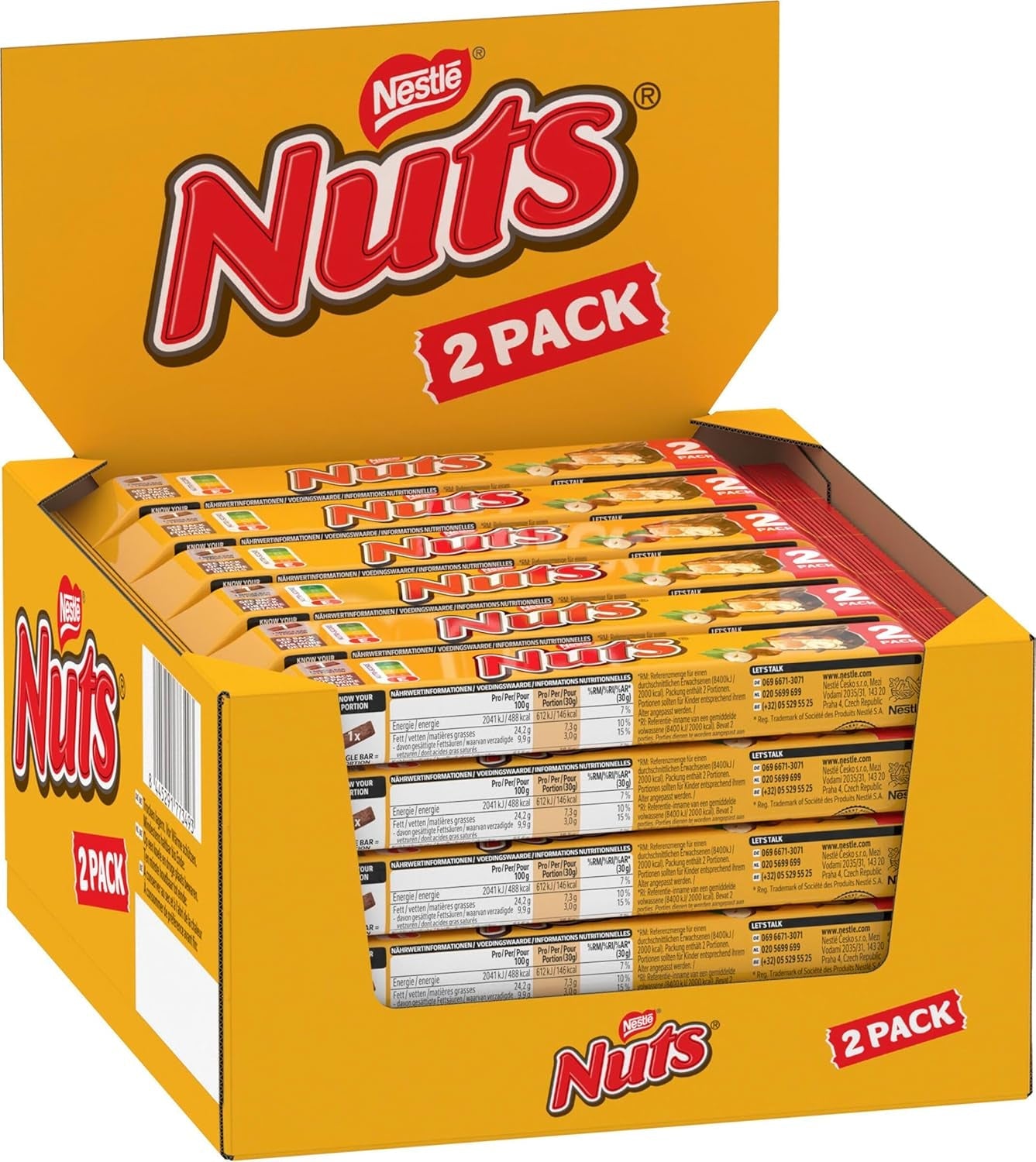 Tavolette di cioccolato NESTLÉ 2Pack, i classici con nocciole intere e caramello ricoperti di cioccolato al latte, confezione da 24 (24 x 2 x 30g)