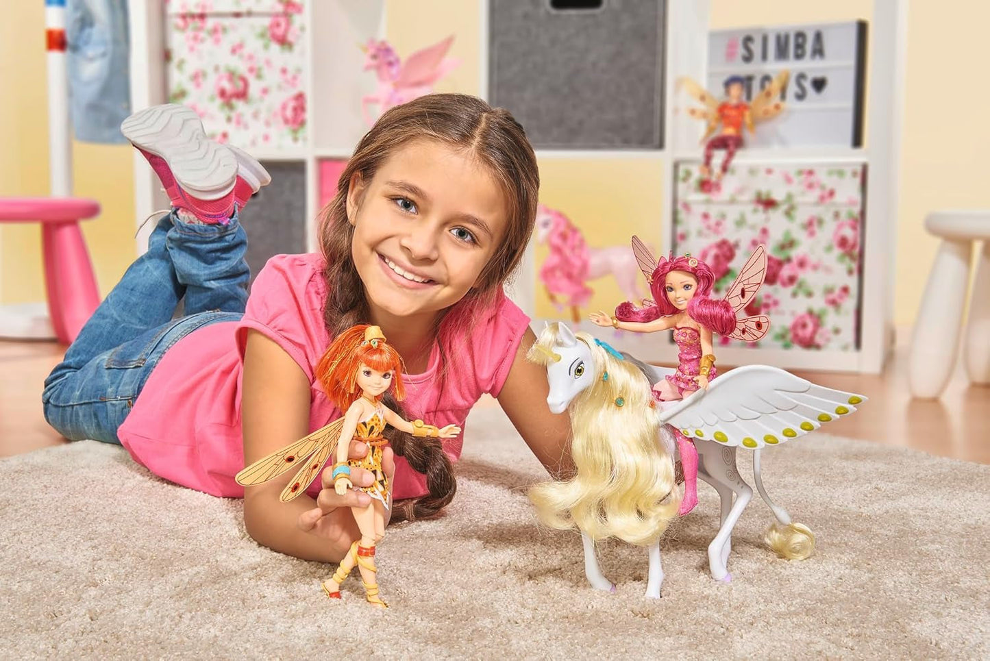 Simba 109480093 - Mia and Me Unicorno Onchao, con ali mobili, fermagli per capelli, spazzola per acconciature, cavallo giocattolo, pony, Centopia, dai 3 anni in su, rosa