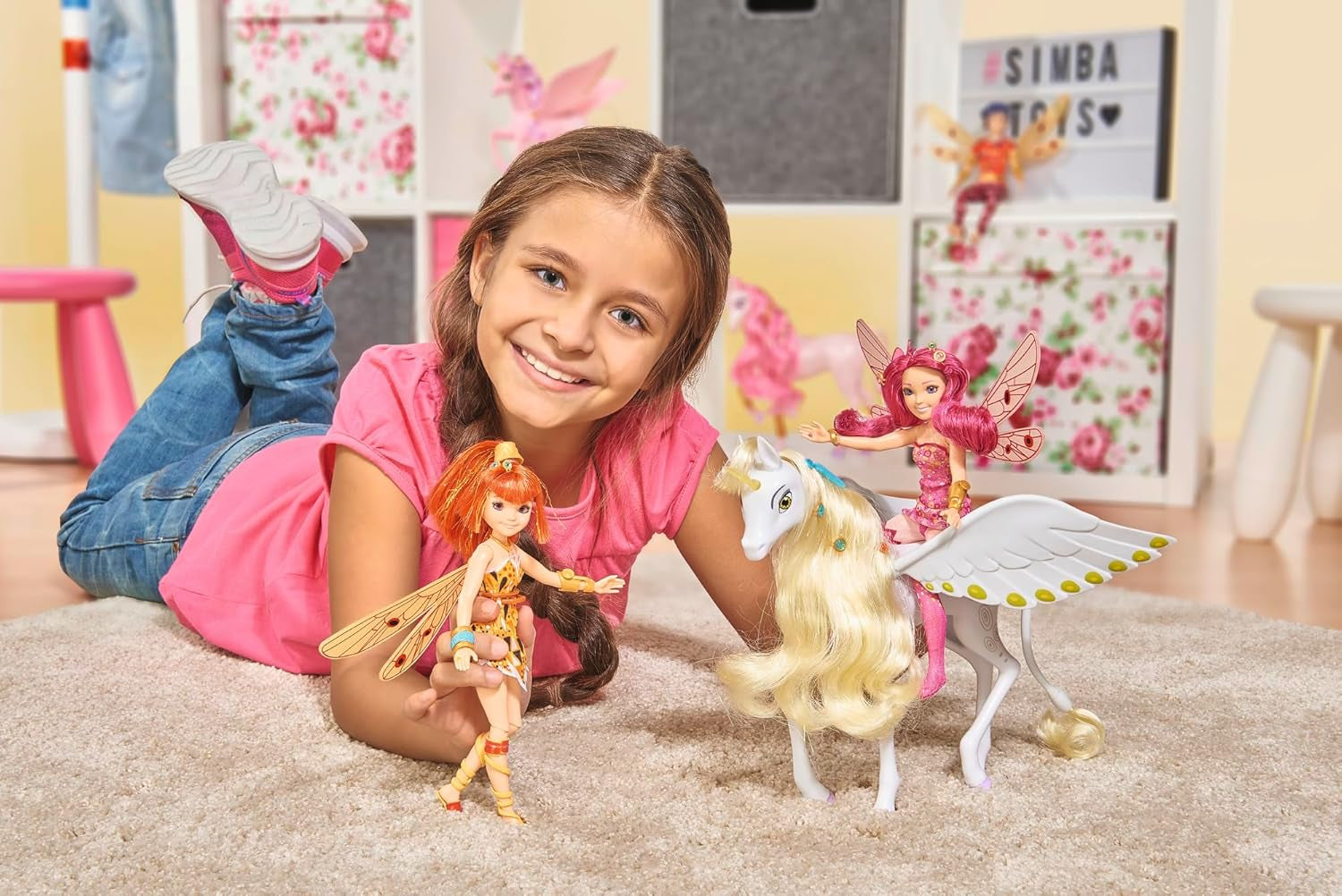 Simba 109480093 - Mia and Me Unicorno Onchao, con ali mobili, fermagli per capelli, spazzola per acconciature, cavallo giocattolo, pony, Centopia, dai 3 anni in su, rosa