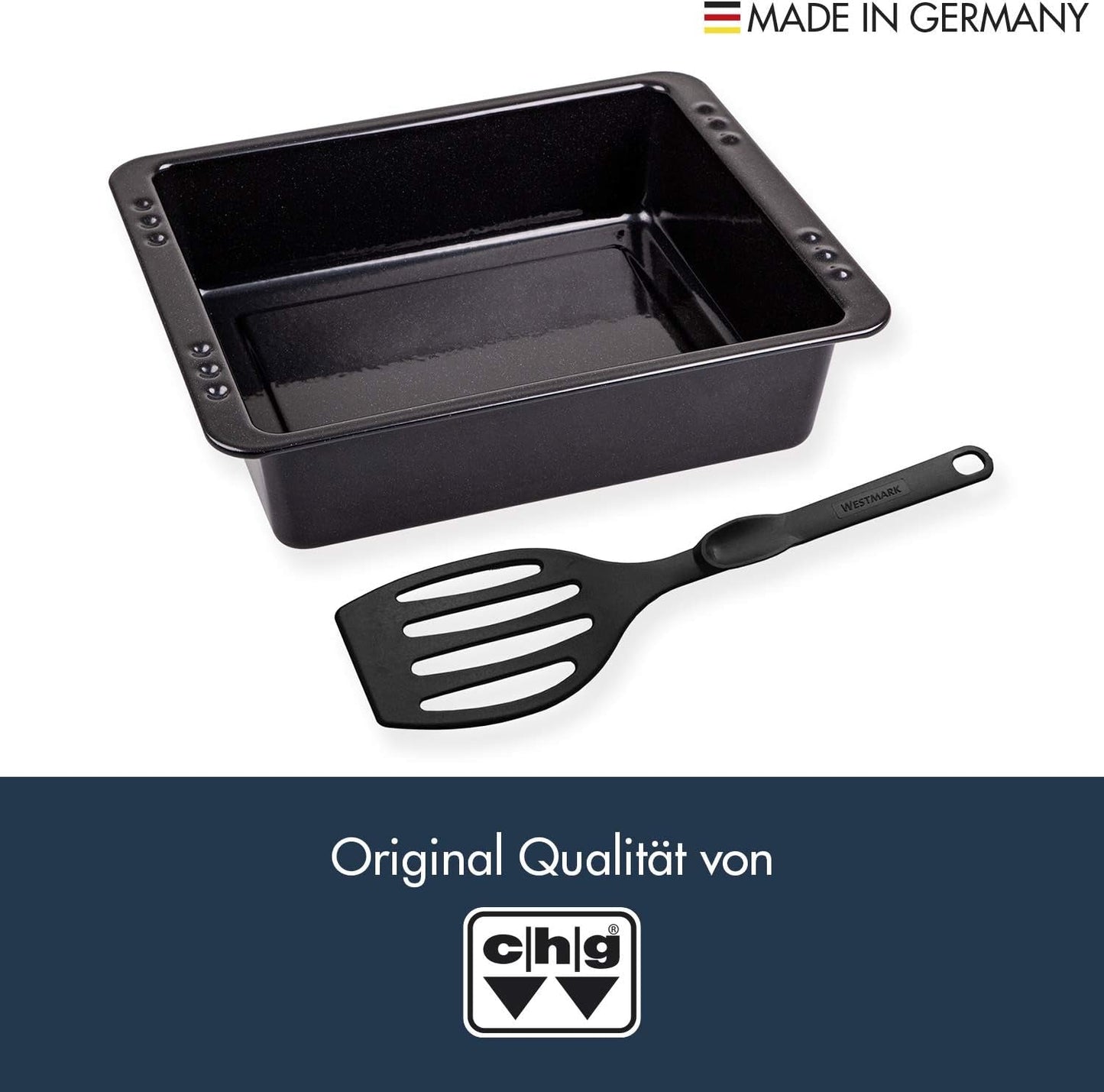 Chg SET 341-46-60 Extra Tiefe Ofenform (7.0 Cm) "Emaille" Mit Profi-Pfannenwender", Schwarz Gesprenkelt Stampi e teglie per dolci Naty Shop