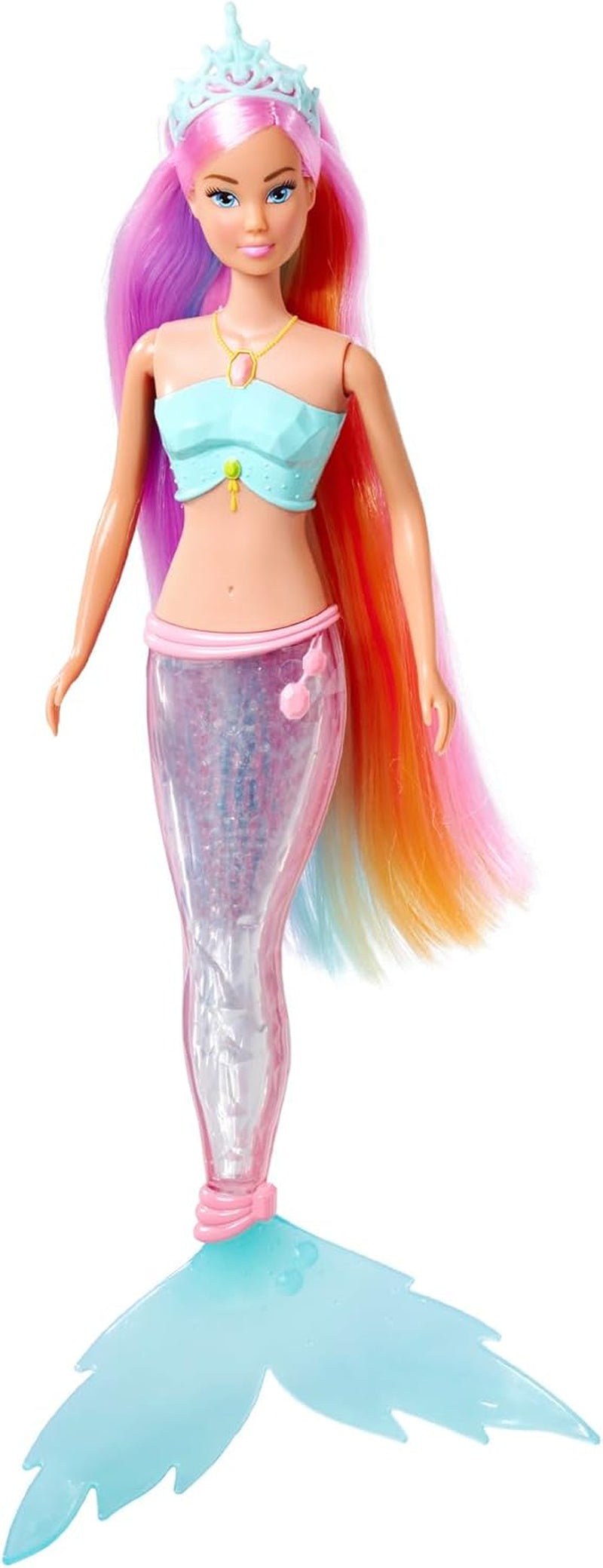 Steffi Love Magic Rainbow Sirena, Bambola Sirena con Funzione di Luce Magica Arcobaleno e Capelli Extra Lunghi, 39 cm, dai 3 Anni in su