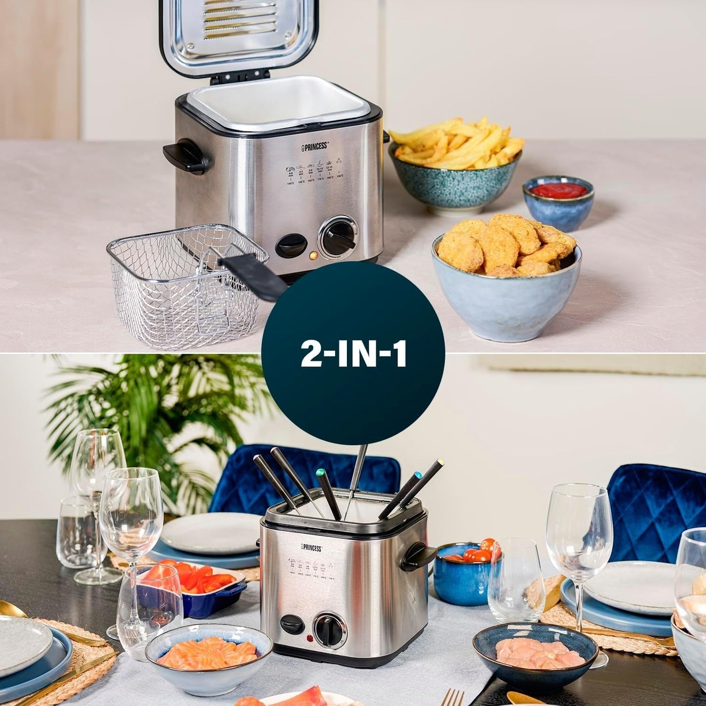 Mini friggitrice per fonduta Princess 182611 - Riscaldamento rapido - Filtro antiodore - Capacità 1,2 litri, Argento Elettrodomestici Naty Shop
