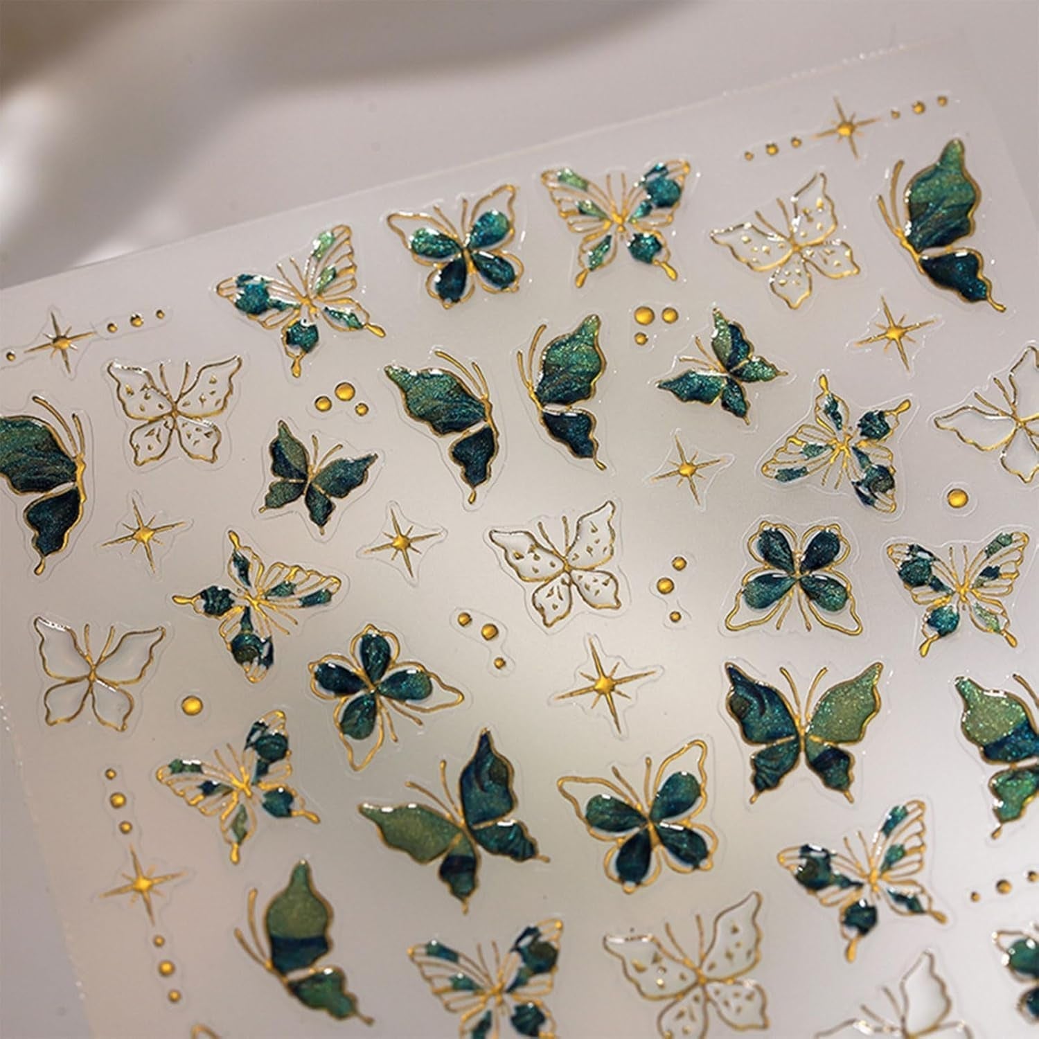 JMEOWIO 3D Nagelsticker Grün Gold Schmetterling Nail Art Sticker Self-klebend Nagelaufkleber 5D Stereoskopisch Dekoration Nageldesign Zubehör 1 Blatt