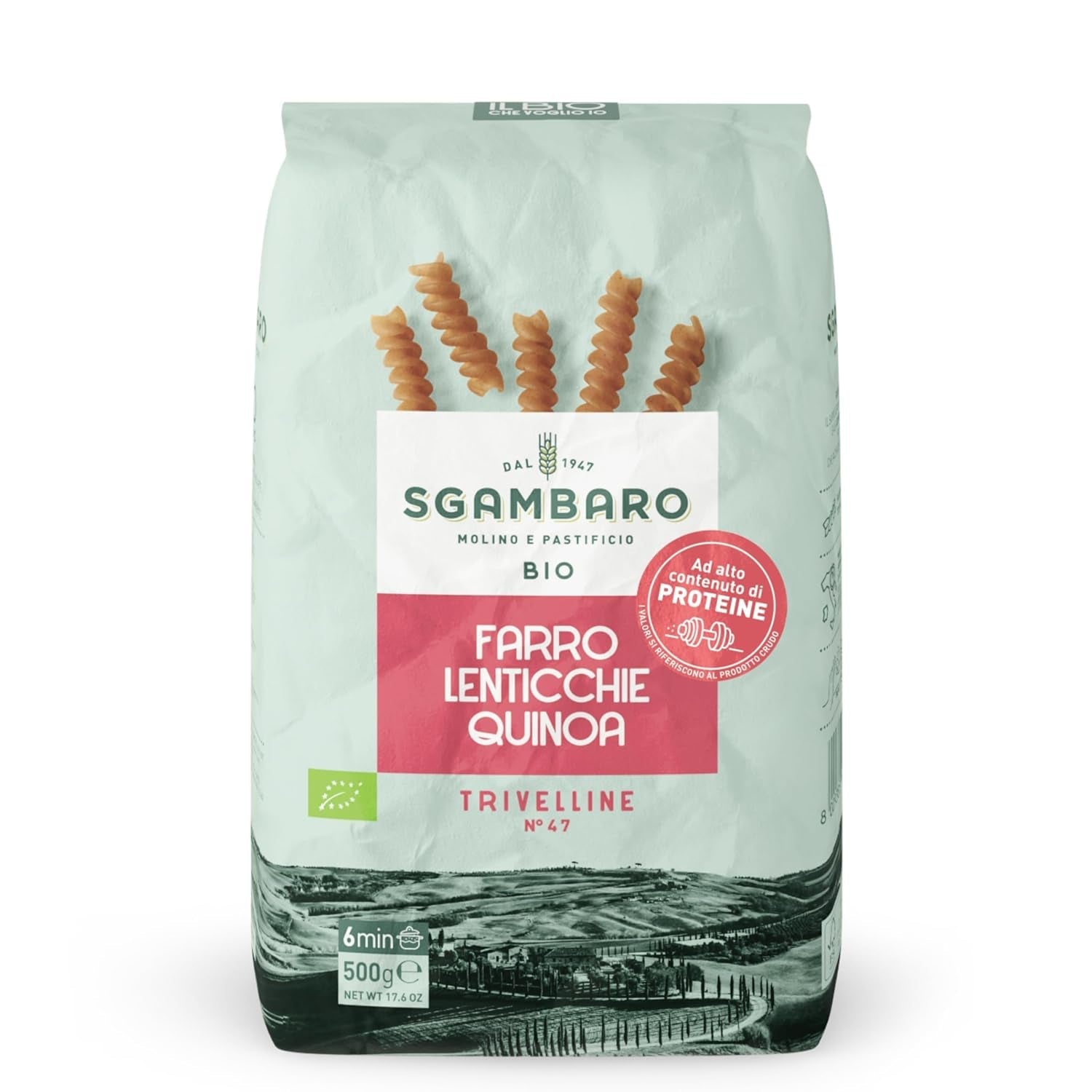 Pasta biologica Trivelline N.47 - 500g con farina di farro, farina di lenticchie e farina di quinoa - Ricca di proteine, fonte di fibre e proteine
