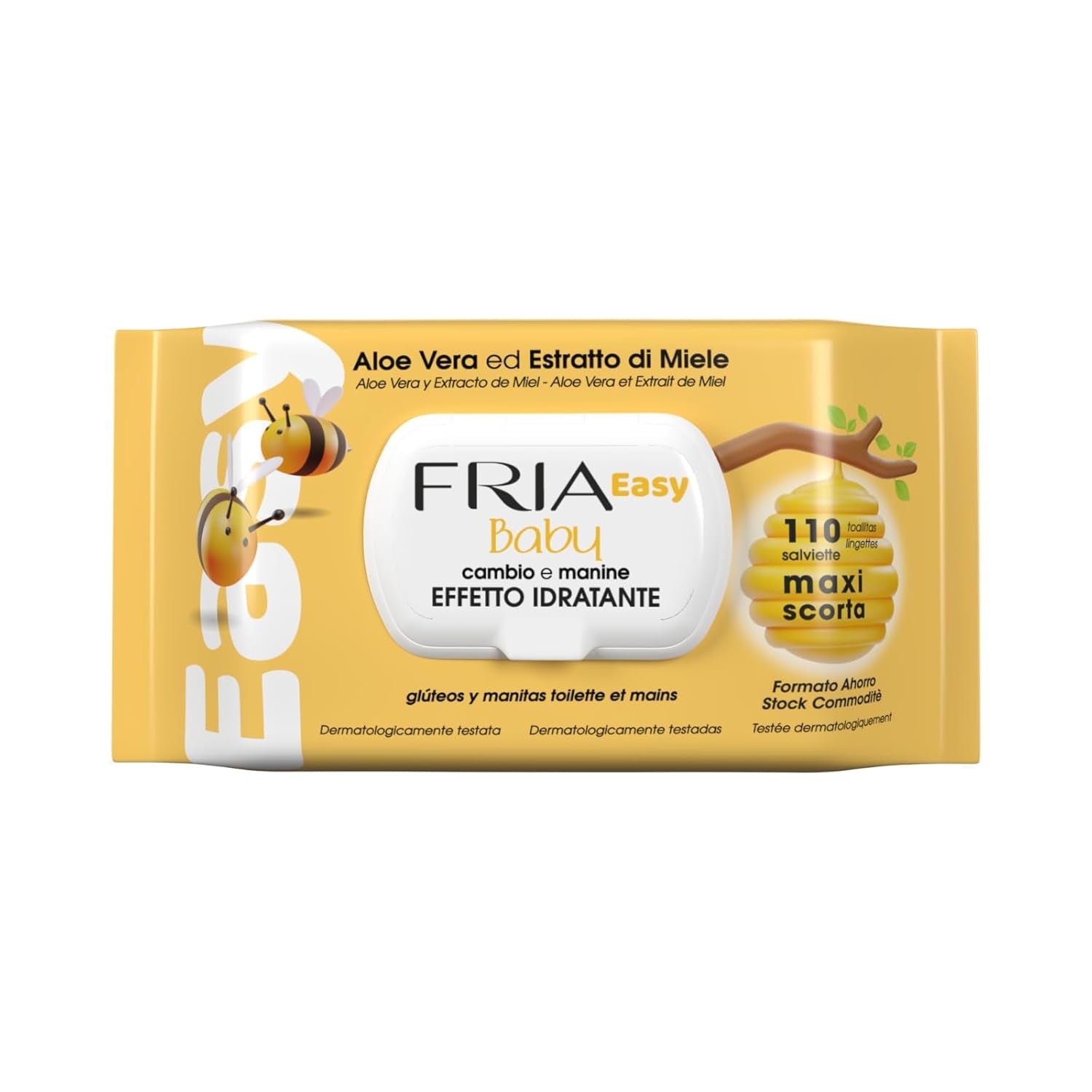 Salviettine umidificate Easy Baby con Aloe Vera ed Estratto di Miele Idratanti per la Pelle, Dermatologicamente Testate, Confezione da 20 Salviette