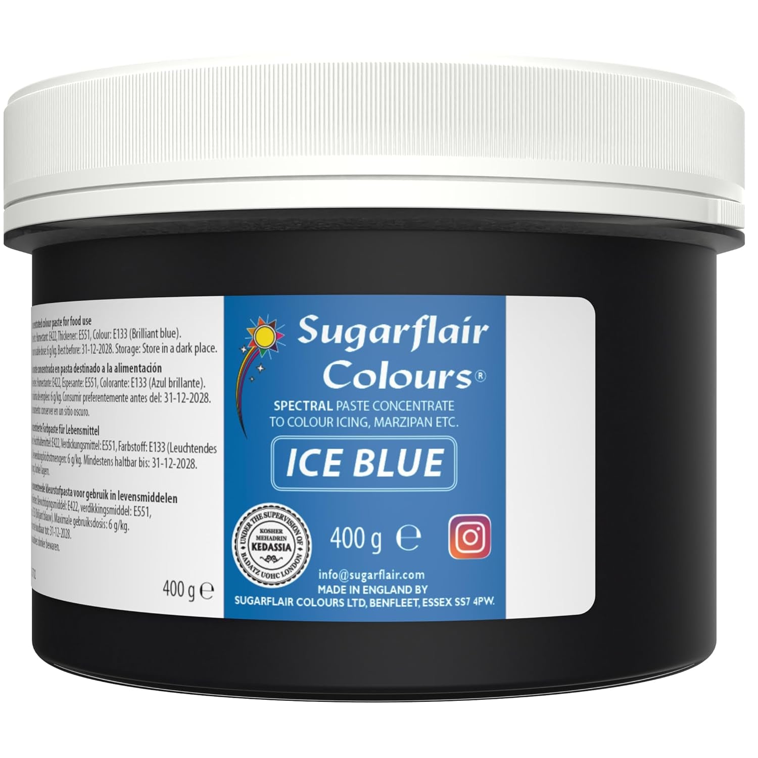 Colorante alimentare per pasta Ice Blue Sugarflair, colorante alimentare per fondente e marzapane, pasta concentrata spettrale - 400 g