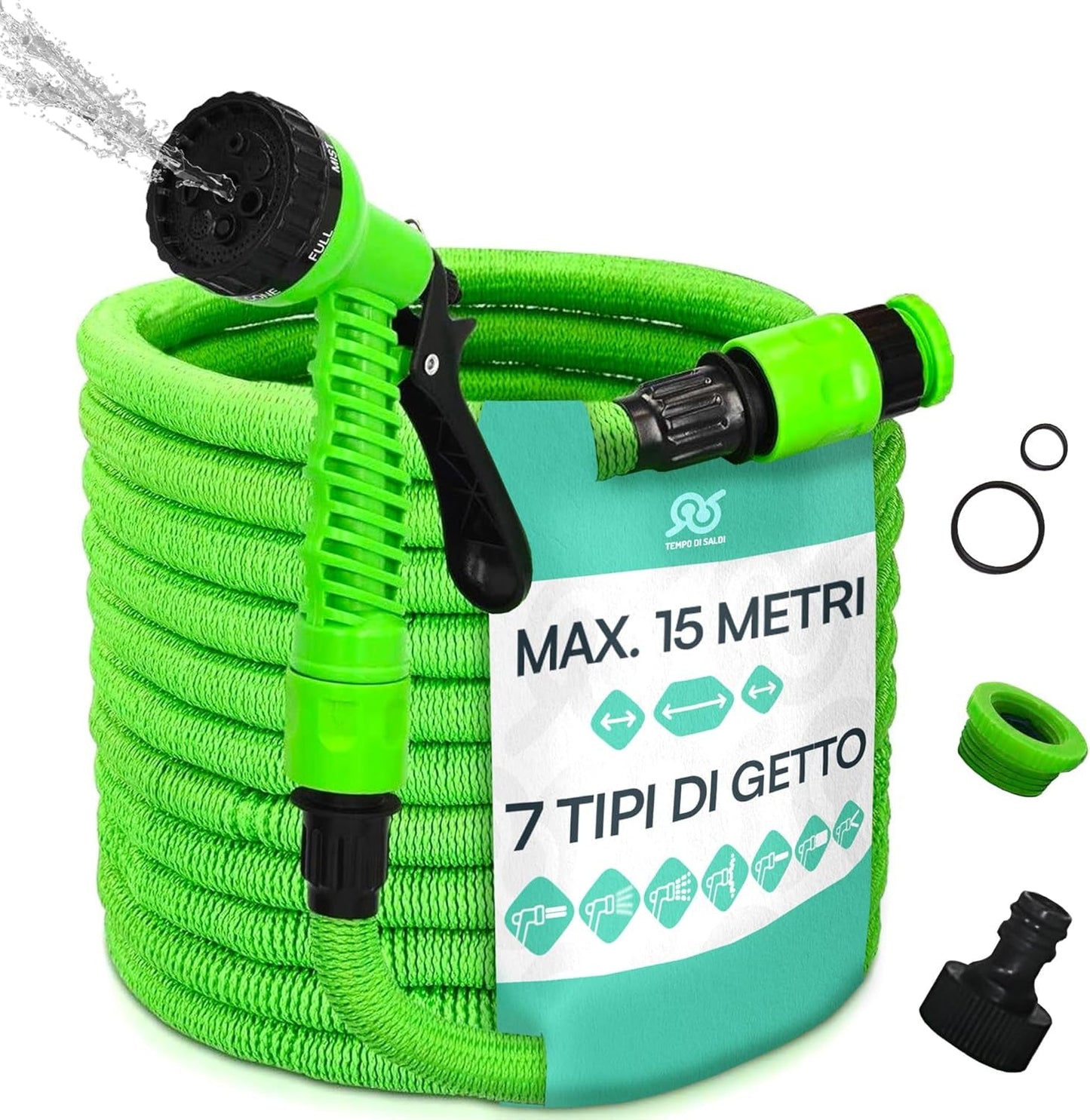 Tubo da giardino estensibile da 15 m con 7 funzioni per la pulizia impermeabile