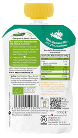 FRECHE FREUNDE busta di frutta spremibile biologica con mele, banane, spinaci e cetrioli, purea di frutta e verdura in busta spremibile per bambini a partire da 6 mesi, vegana, confezione da 6 (6 x 100 g)