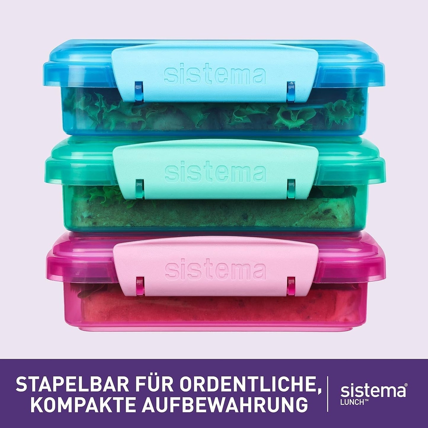 Sistema di contenitori per panini per il pranzo | 450ml| Lunch box impilabile ed ermetico con coperchio | per bambini e adulti | senza BPA | colori misti | 3 contenitori per alimenti Naty Shop