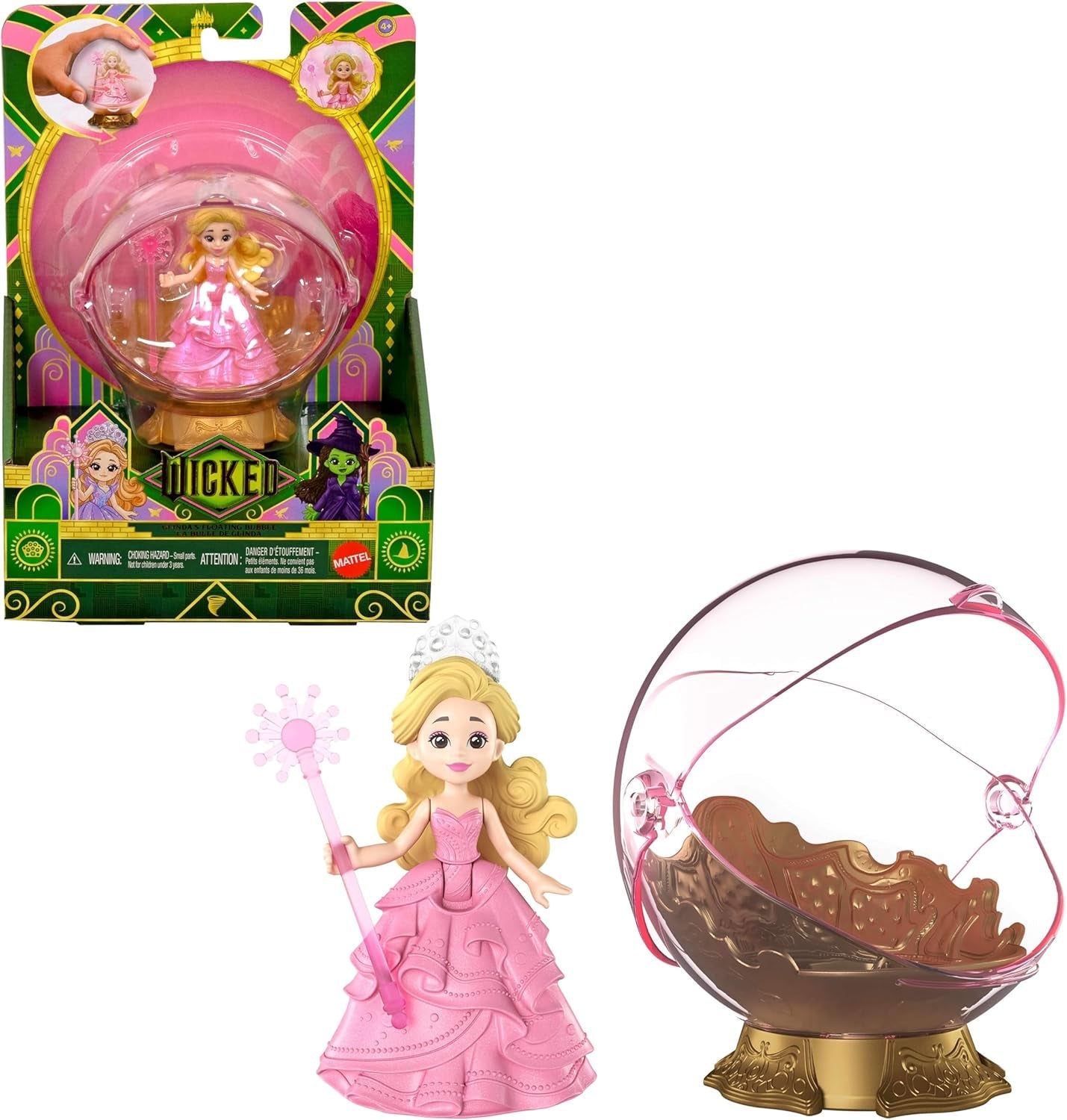 Mattel Universal Pictures Evil Glinda Bolla Galleggiante, Mini-Bambola e Veicolo Glinda Ispirata al Film Familiare, JFM25, [Multicolore]