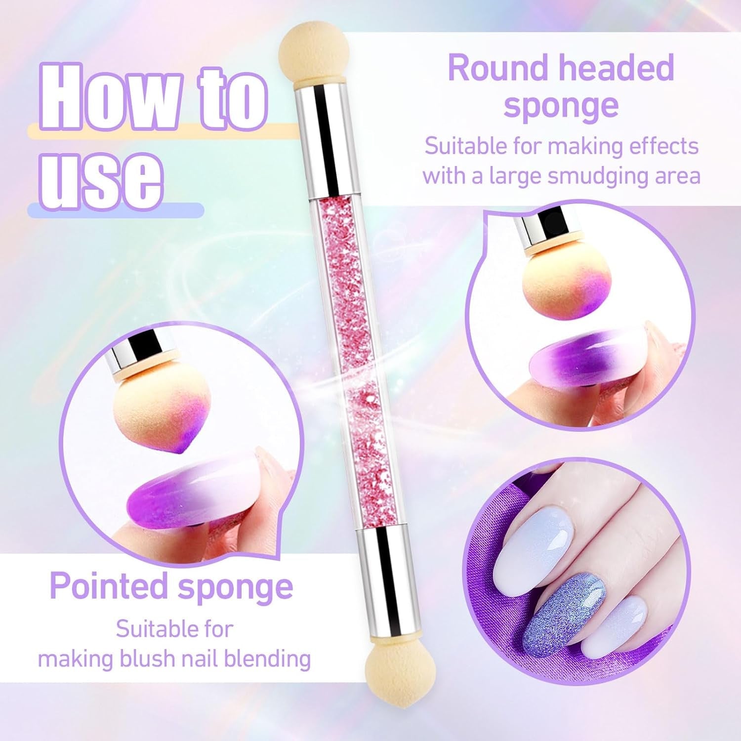 Sularpek 6 Pezzi Pinsel per Nail Art, Pinsel per Nail Art, Set di Pinsel per Nail Art, Set di Pinsel per Nail Art, Strumenti per punteggiare Nail Art con 1 applicatore a pennello in spugna, Accessori per Nail Art per design fai da te per Nail Art