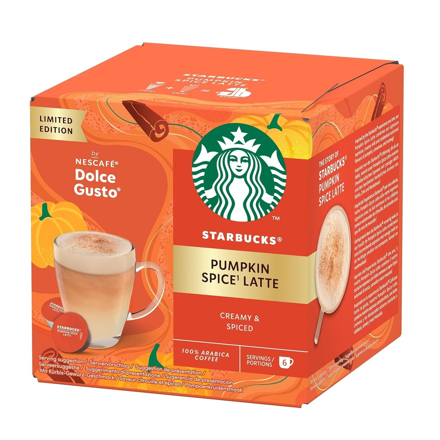 STARBUCKS Pumpkin Spice Latte di Nescafé Dolce Gusto, Dunkle Röstung, Kaffeekapseln 6 x 12 (72 Capsule)