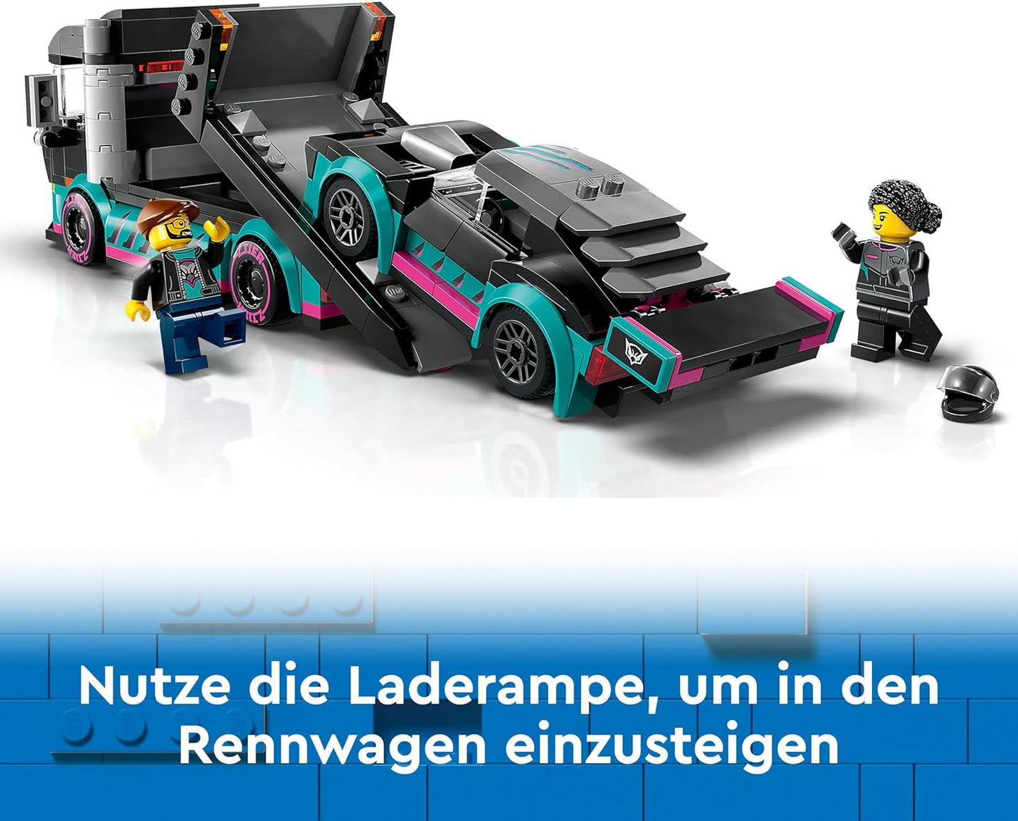 LEGO City Bisarca con auto da corsa, camion giocattolo con rampa di carico regolabile e auto da corsa, set da costruzione con 2 minifigure, pilota da corsa e camionista, per bambini dai 6 anni 60406 Set da costruzione Besuche den LEGO-Store