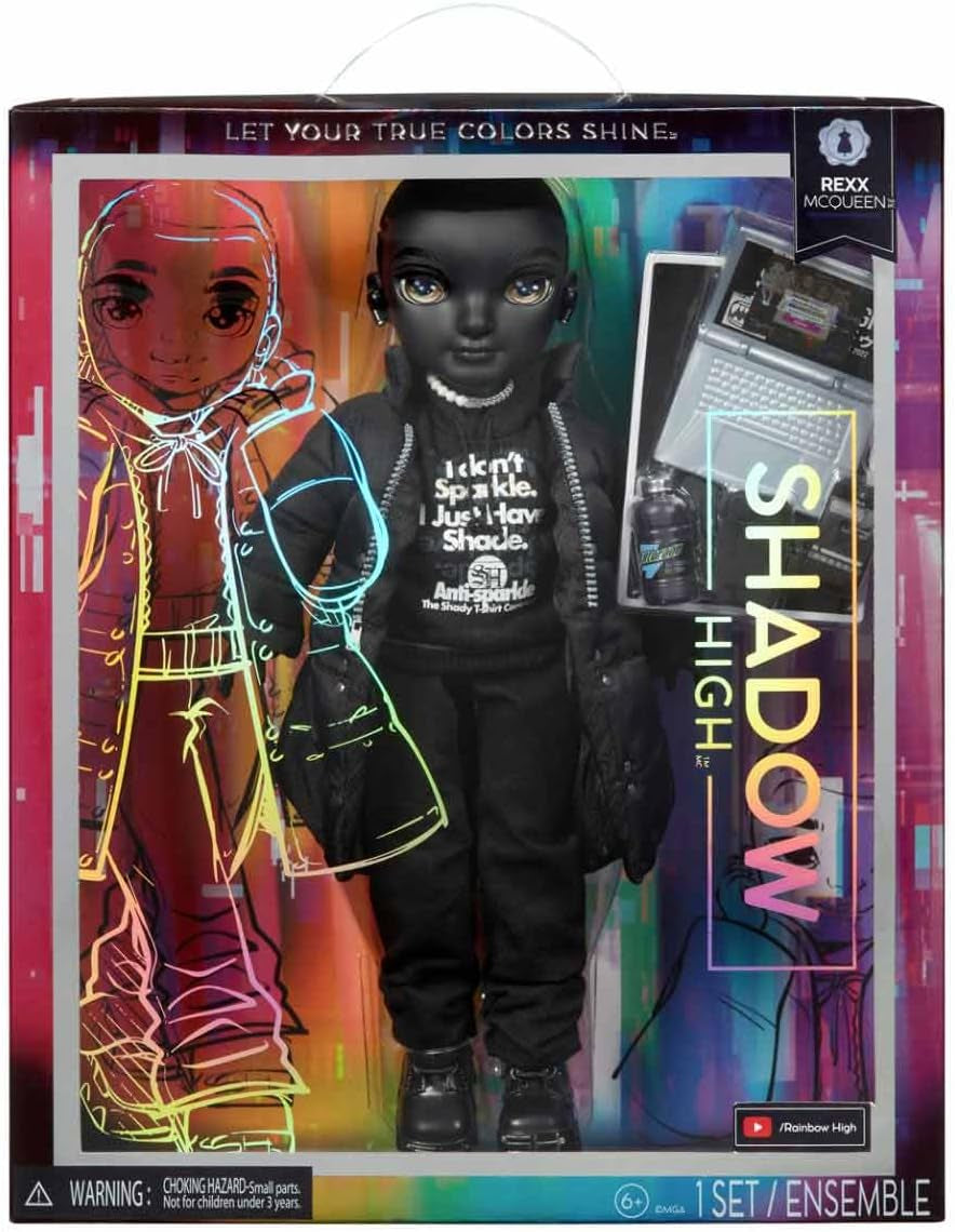 Rainbow High Shadow High - REXX McQueen - Bambola nera alla moda con abiti alla moda e oltre 10 accessori di gioco colorati - Ideale per collezionisti e bambini dai 4 ai 12 anni