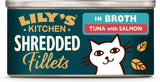 Filetti tritati in brodo con tonno e salmone, preparati con ingredienti naturali, Lily's Kitchen, alimento umido per gatti adulti, scatola da 70g