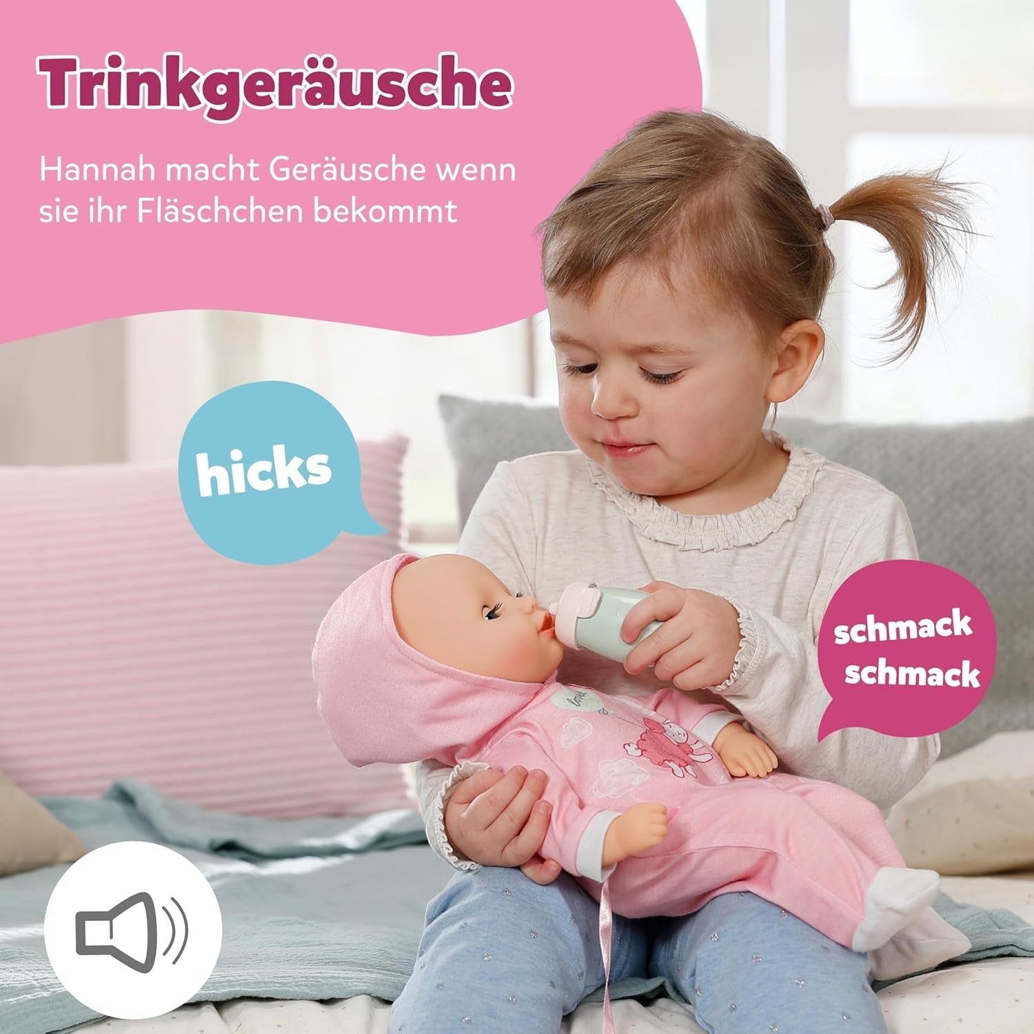 BABY Born Hannah Gioca con me - Bambolina con 5 funzioni - Corpo in materiale morbido compresi accessori - Bambola da 36 cm - Funziona a batteria - Adatto a bambini da 1 anno