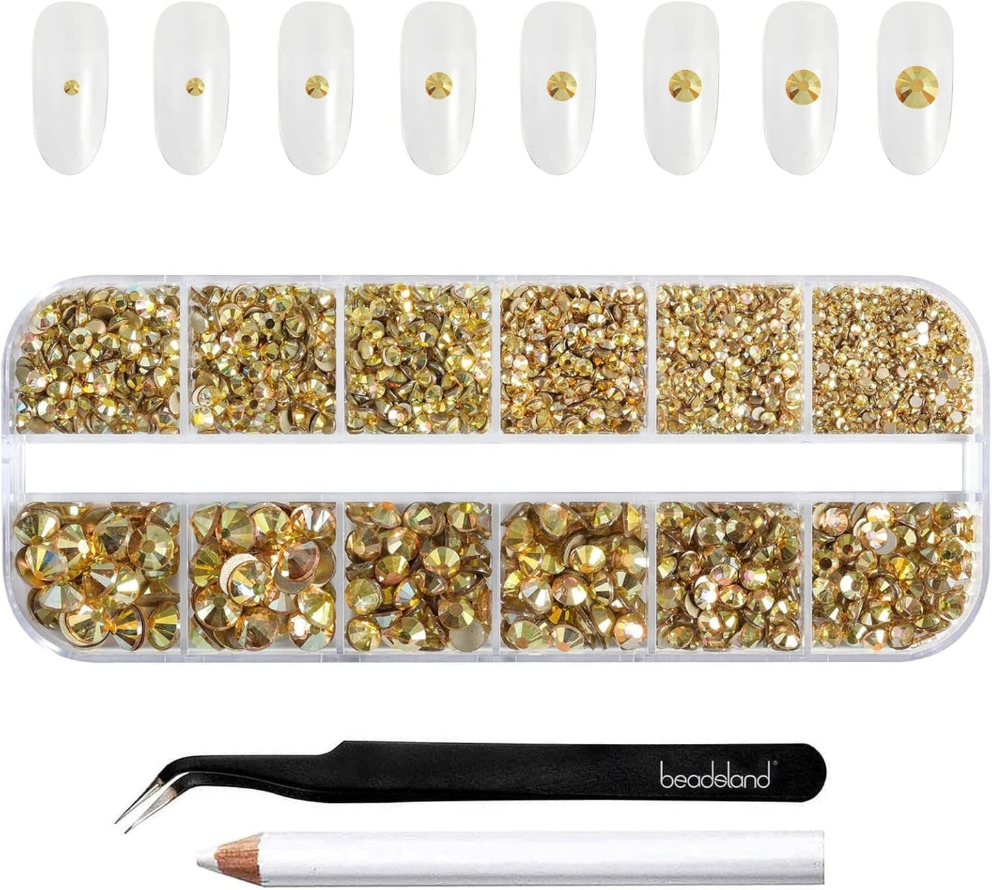 Beadsland 2500 pezzi di vetro per nail art strasssteine ​​​​Kristall Flatback Edelsteine ​​​​Runde, ​​für Handwerk Gemischt 8 Größen SS4 ~ SS30 con picking Pinzette e Stift (Kristall Weiss)