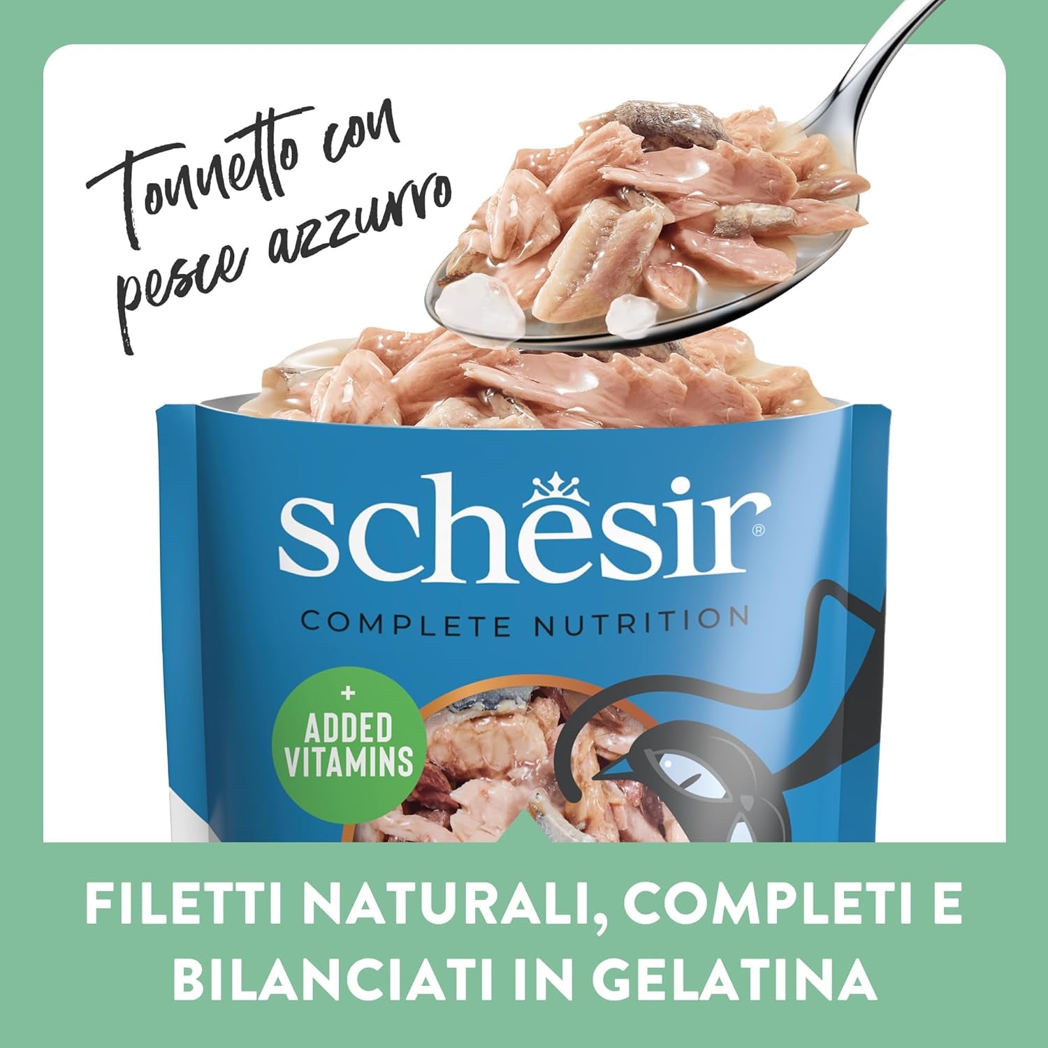 , Tonno con pesce azzurro in gelatina, alimento umido completo per gatti, in busta, con aggiunta di vitamine, 100% naturale, 6 x 85 g