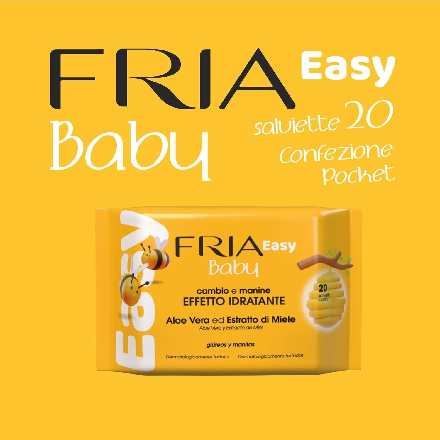 Salviettine umidificate Easy Baby con Aloe Vera ed Estratto di Miele Idratanti per la Pelle, Dermatologicamente Testate, Confezione da 20 Salviette
