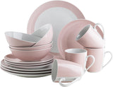 MÄSER Kitchen Time II, Servizio da tavola per 4, Servizio combinato con 16 pezzi in colori pastello con motivo discreto, Porcellana, Rosa