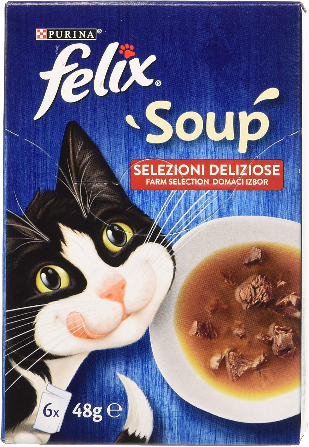 PURINA Suppe Katze Köstliche Auswahl mit Rindfleisch, mit Hen, mit Lamm - 48 Beutel à 48 g je 48 g (8 Packungen à 6 x 48 g)