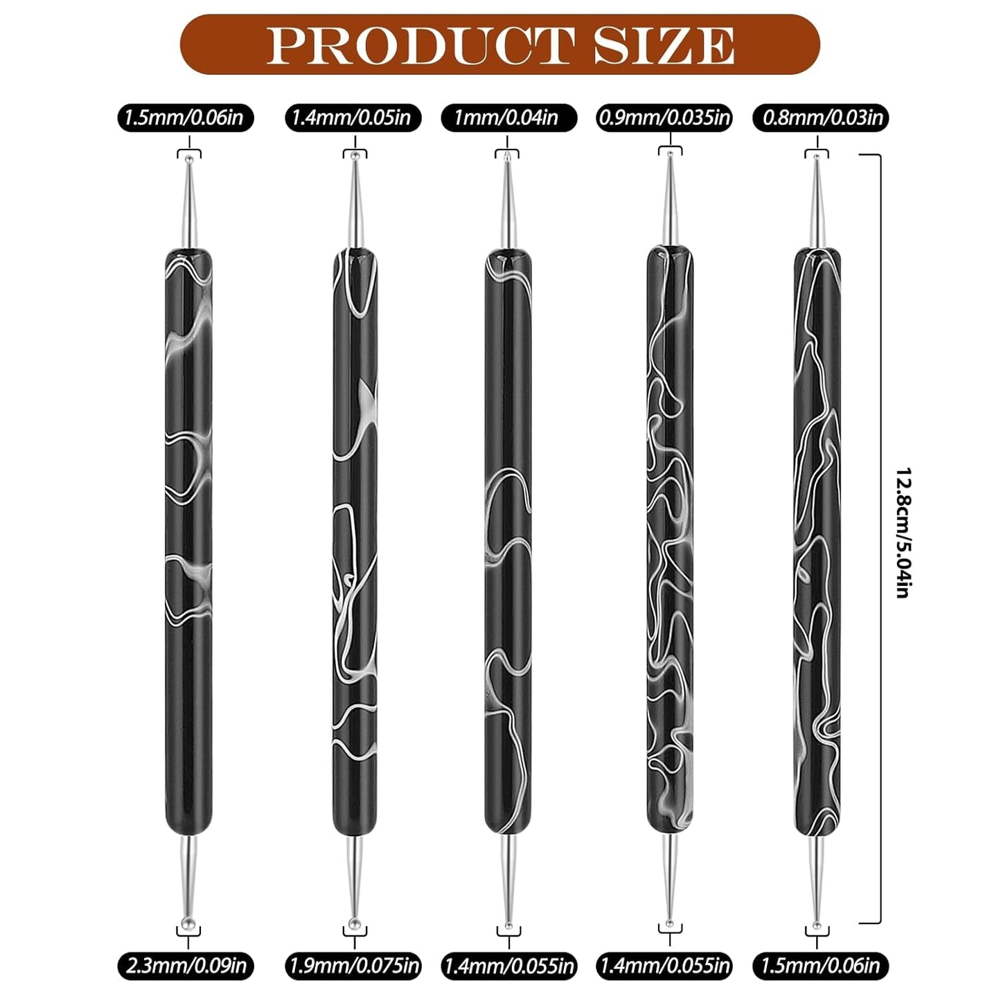 5 Stück Nail Design Dotting Tools Nagelkunst Werkzeug Nagelpunkt Pinsel Punktierung Stift Marbleizing Werkzeug Für Nagelack Maniküre, Schwarz
