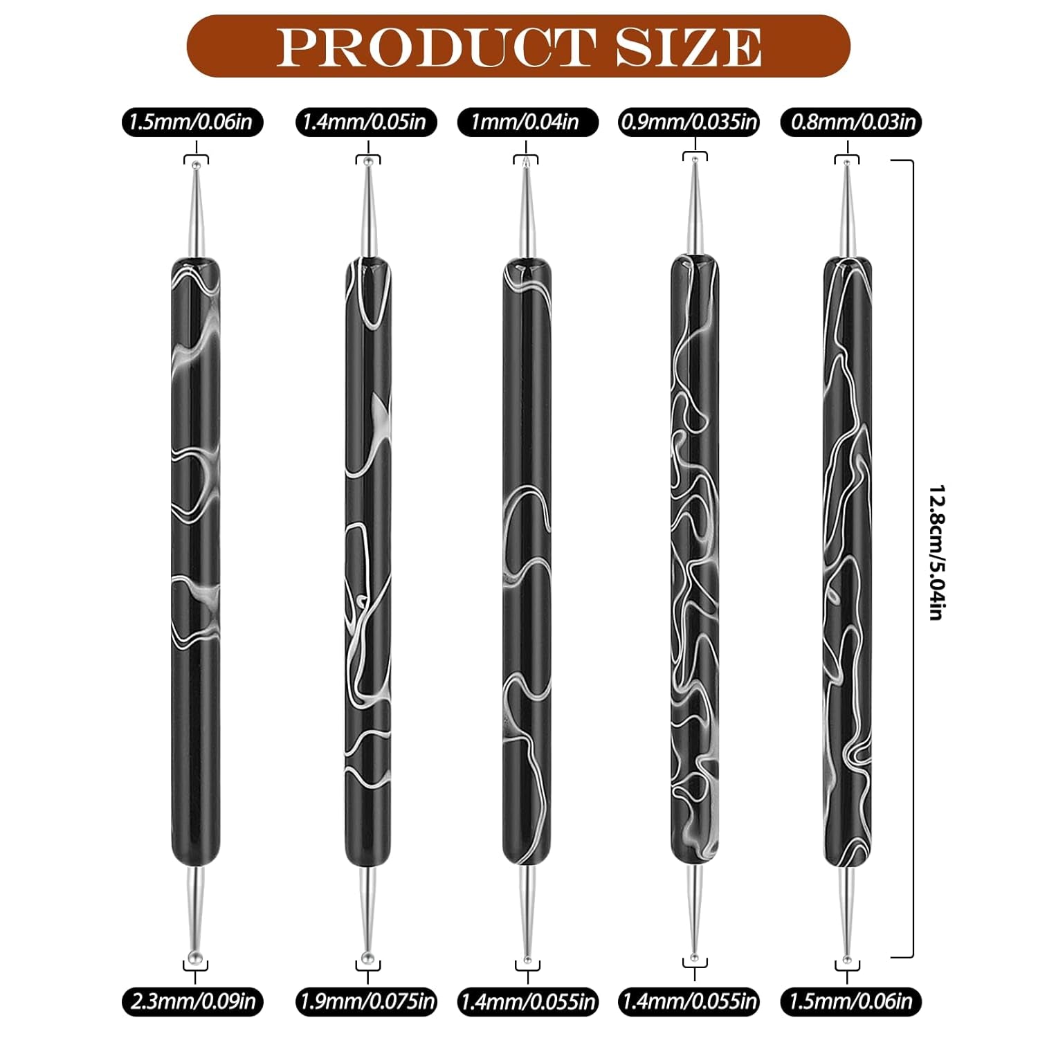 5 Stück Nail Design Dotting Tools Nagelkunst Werkzeug Nagelpunkt Pinsel Punktierung Stift Marbleizing Werkzeug Für Nagelack Maniküre, Schwarz
