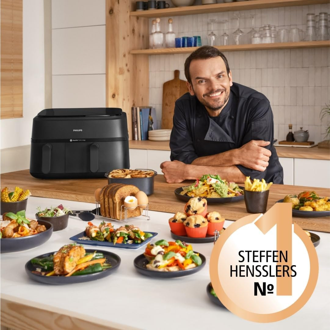 Philips Dual Basket Airfryer Serie 3000 con set colazione, 9 litri, 2 cassetti Elettrodomestici Naty Shop