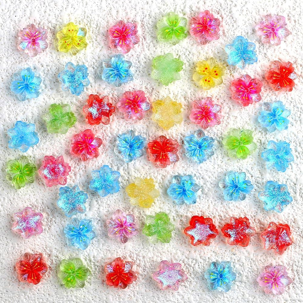 50 pezzi 3D Blume Nagel Charms Nägel Zubehör Nageldesign Glitzersteine ​​​​Nailart Strasssteine ​​​​Fiore Charms per unghie Fiore luminoso Nail Art Charms Bunte Blumen Deko Nagel Steinchen Fiori Strass per unghie