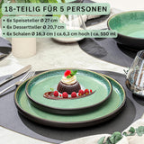 SÄNGER Greenwich | Servizio Piatti In Gres, 18 Pezzi, Servizio Piatti Per 6, Servizio Piatti (6 Piatti Piani, 6 Piatti Dessert, 6 Ciotole), Verde, Antigraffio, Stoviglie | LA COLLEZIONE DI VALORE