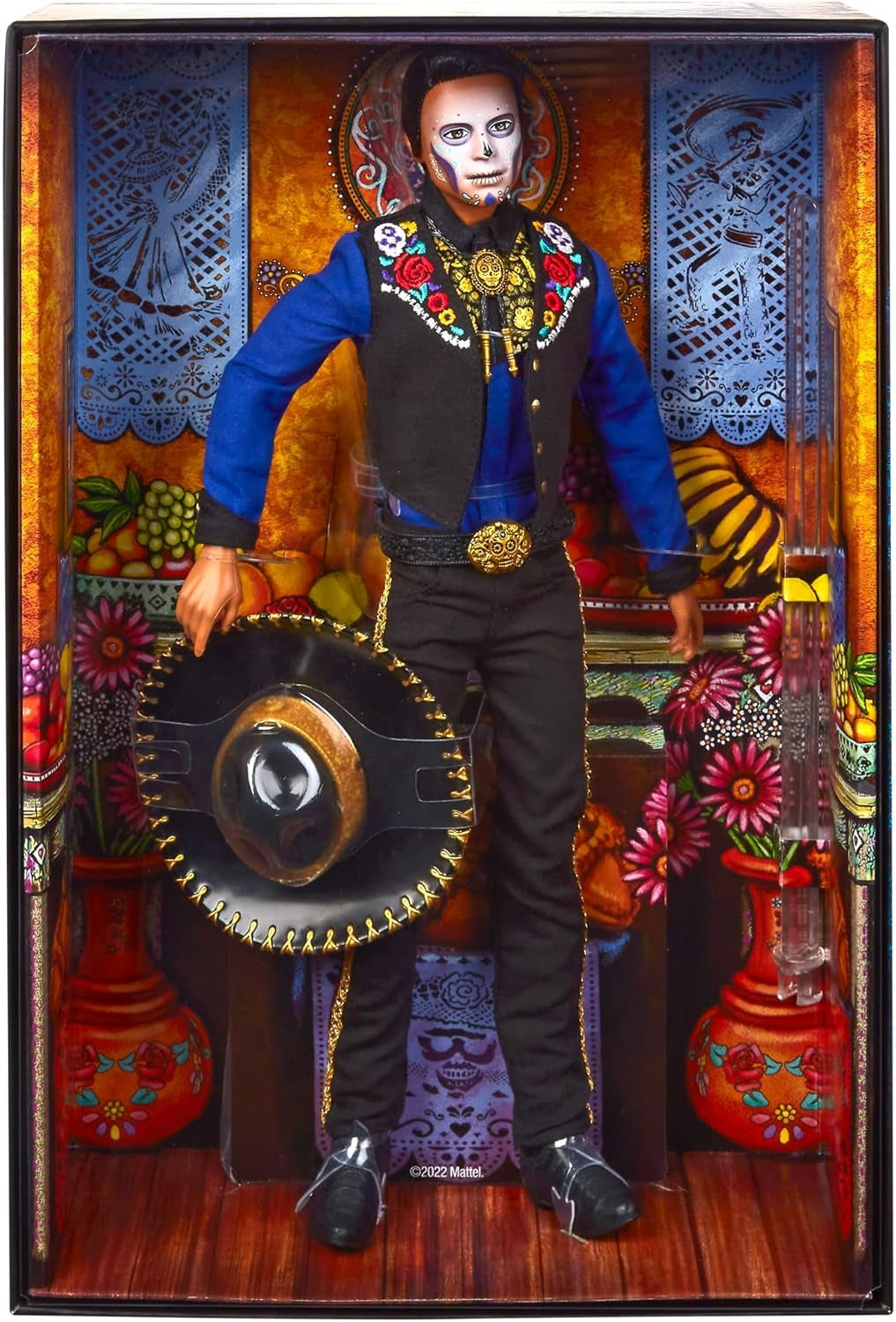 Ken Barbie 2022 Día De Muertos Bambola con camicia, gilet e sombrero, pittura per il viso Calavera, regalo per collezionisti