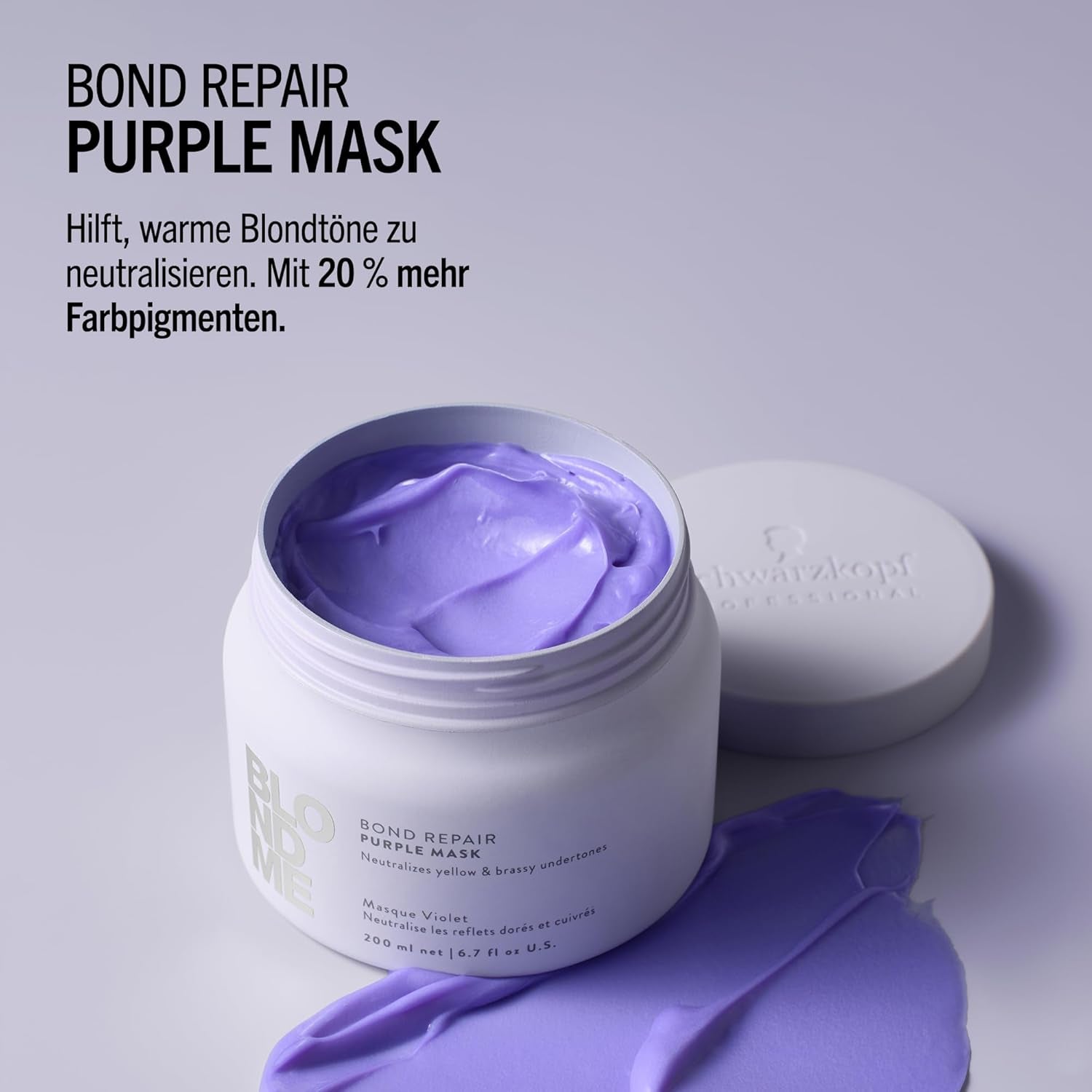 Schwarzkopf Professional BLONDME Bond Repair Purple Mask Maschera per capelli freddi Neutralizza i toni gialli per capelli tinti, decolorati e chiari Condizionante profondo e rinforzante 200 ml Maschera per capelli Naty Shop
