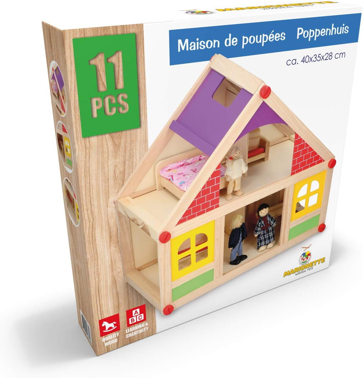 Marionette in Legno - Casa delle bambole in legno con mobili e bambole - 11 pezzi Case delle bambole Naty Shop