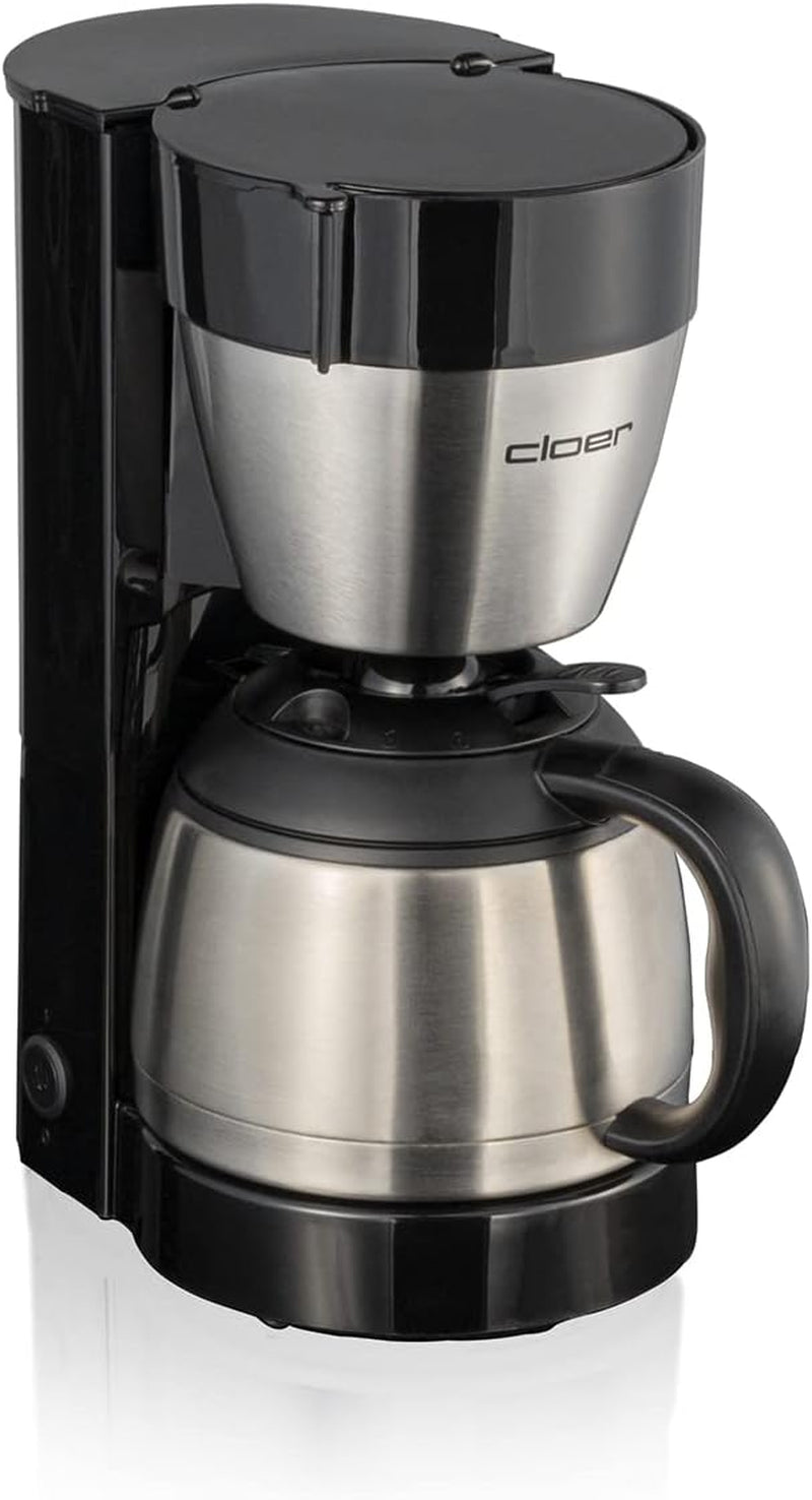 Cloer 5009 Caffettiera con filtro Keep Warm per un massimo di 8 tazze 800 W con caraffa isolata in acciaio inossidabile 1x4 tazza con filtro nera