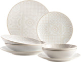 MÄSER 935079 Servizio da tavola moderno vintage per 2, design moresco, servizio da tavola da 8 pezzi, piatti e ciotole in ceramica di alta qualità, gres, bianco