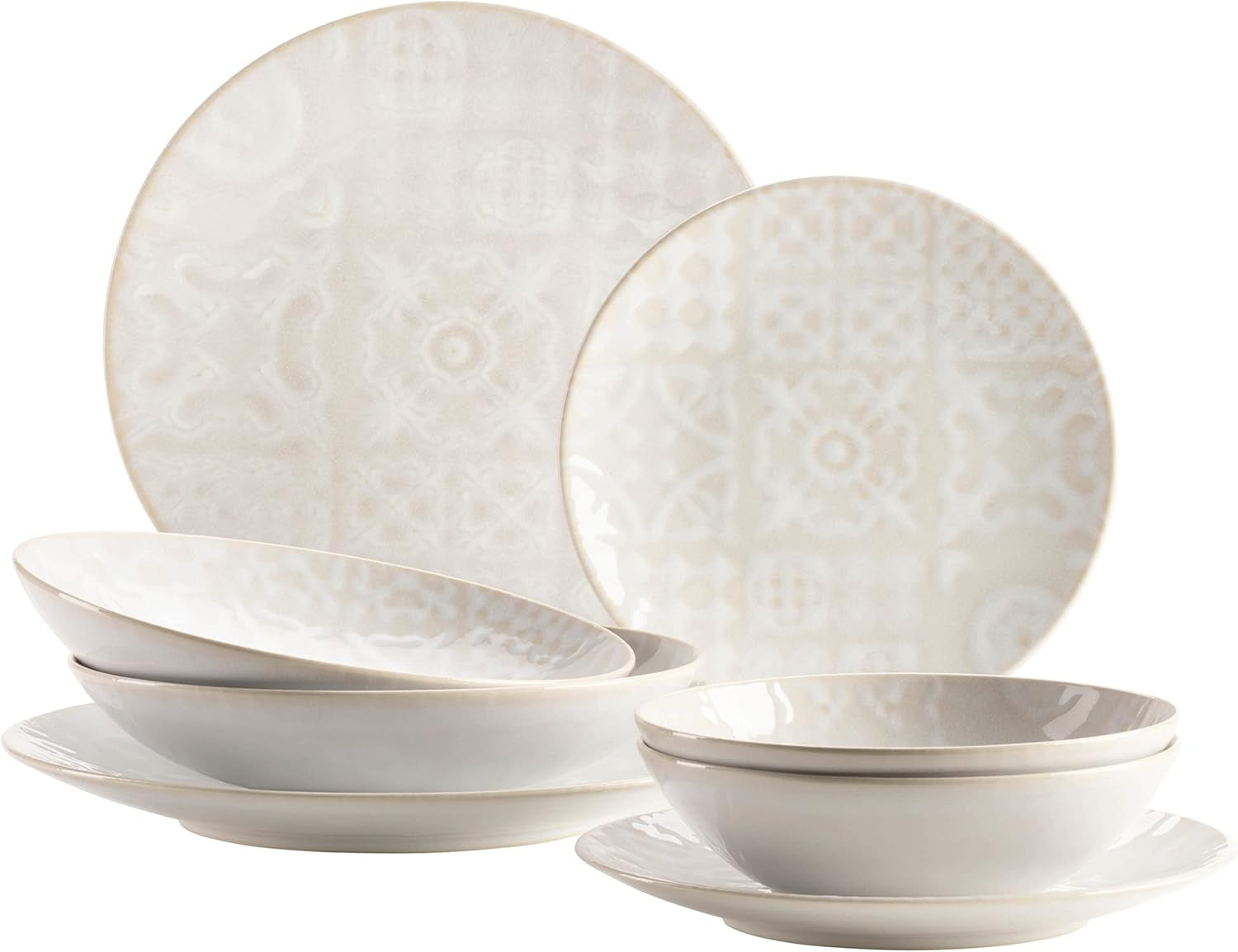 MÄSER 935079 Servizio da tavola moderno vintage per 2, design moresco, servizio da tavola da 8 pezzi, piatti e ciotole in ceramica di alta qualità, gres, bianco