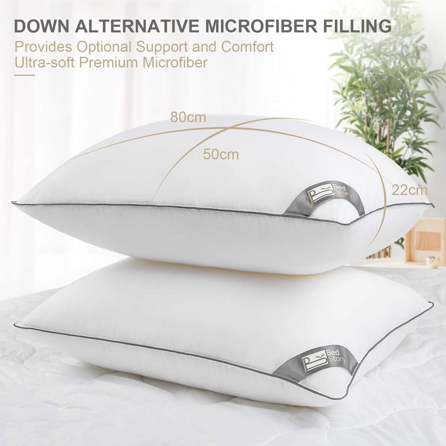 Cuscino Bedstory, Confezione da 2, Qualità alberghiera, Cuscino per dormire alternativo, di supporto, ipoallergenico per pancia, schiena e chi dorme sul fianco Naty Shop Cuscini standard