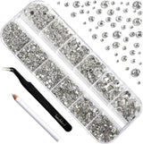 Beadsland 2500 pezzi di vetro per nail art strasssteine ​​​​Kristall Flatback Edelsteine ​​​​Runde, ​​für Handwerk Gemischt 8 Größen SS4 ~ SS30 con picking Pinzette e Stift (Kristall Weiss)