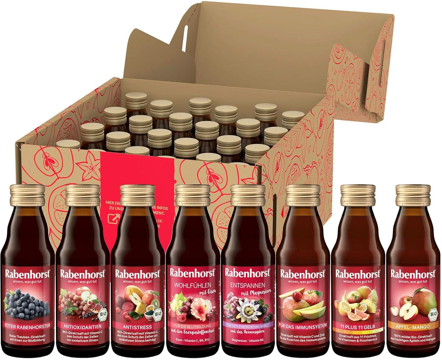 Mini pacchetto degustazione Rabenhorst, 8 varietà o 3 bottiglie (24 X 125 ml) Bevande analcoliche Naty Shop